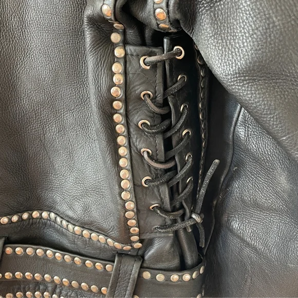 Vintage Nice London Studded black leather motorcycle jacket moto coat M - Picture 11 of 16